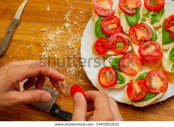 Cook Spreads Cottage Cheese On Bread Stock Photo Edit Now 1441801832