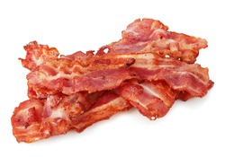 Gătite Bacon Rashers Close-up Izolat Pe Un Fundal Alb.