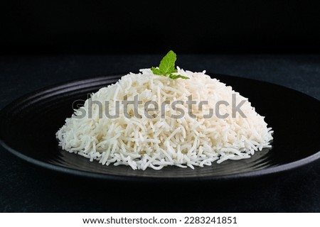 Cooked basmati white rice in a plate.