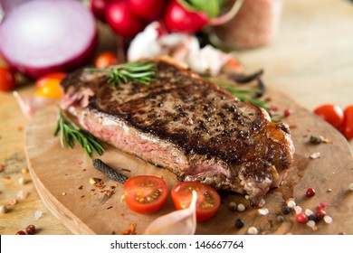 Cooked Beef Steak with Vegetables and Spices