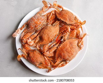 Cooked Blue Crabs. Boiled Blue Crabs On A White Background.