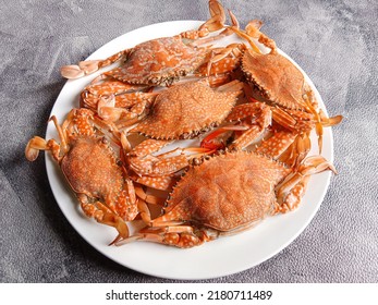 Cooked Blue Crabs. Boiled Blue Crabs On A Black Background.