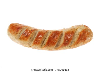 Cooked bratwurst German sausage isolated against white