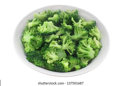 Cooked Broccoli On A White Background