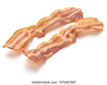 Cooked Crispy Slices Of Bacon Isolated On White Background