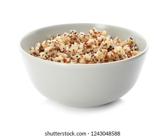 Cooked Delicious Quinoa In Bowl Isolated On White