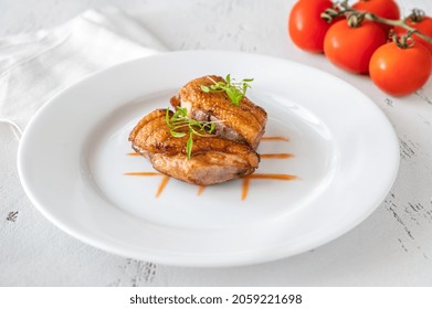 Cooked Duck Breast On The Plate, White Background