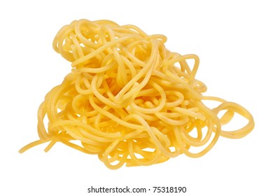 Cooked, Fresh Spaghetti Isolated Over White Background.