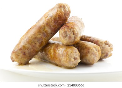 Cooked Fried Italian Sausage Links Isolated On White