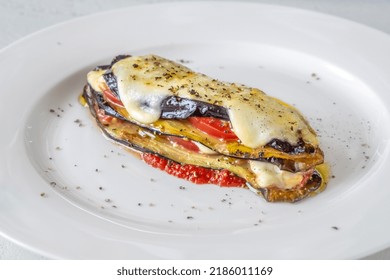 Cooked Italian Eggplant Parmigiana On The Plate