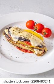 Cooked Italian Eggplant Parmigiana On The Plate