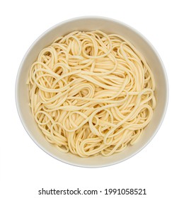 Cooked Linguine Pasta On Circle White Bowl Isolated On White.