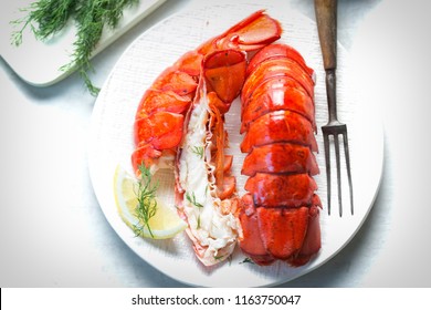 Cooked lobster tails with lemon & dill