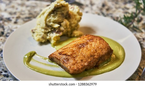 Cooked Mahi Mahi Fillet With Smashed Potatoes 