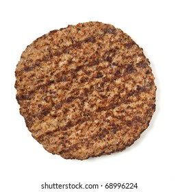 Cooked Minced Beef Patty Isolated On White Background From Overhead