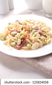 Cooked Pasta With Lima Beans And Prosciutto Vertical