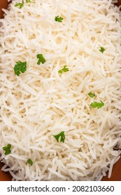 Cooked plain white basmati rice or steamed rice in bowl