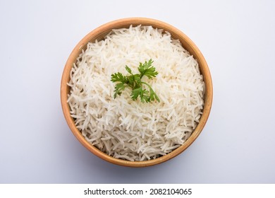 Cooked plain white basmati rice or steamed rice in bowl