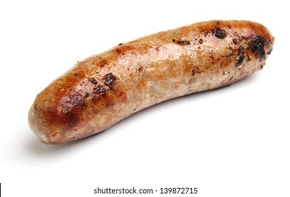 Cooked pork sausage on white background.