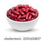 Cooked red kidney beans in a white bowl isolated in white background.
