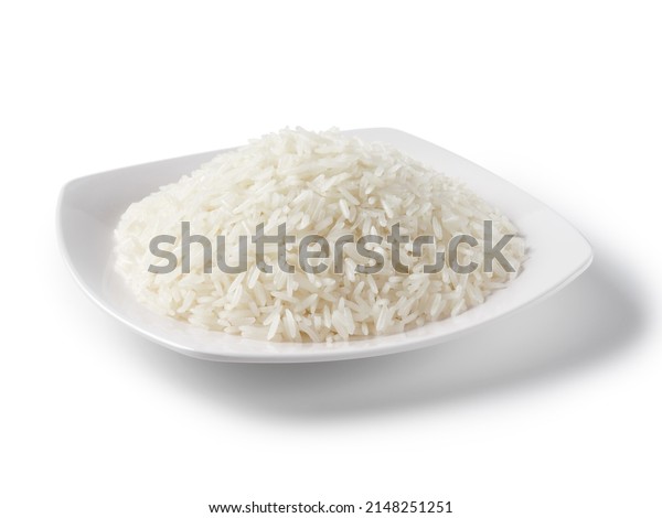 Cooked Rice On White Plate White Stock Photo 2148251251 Shutterstock