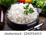 cooked rice White rice cooked in iron pot