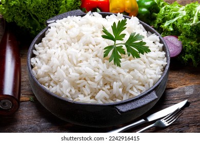 cooked rice White rice cooked in iron pot