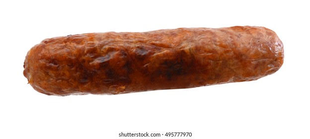 cooked sausages on white background 