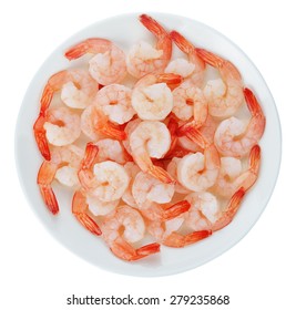 Cooked shrimps plate. On white background.