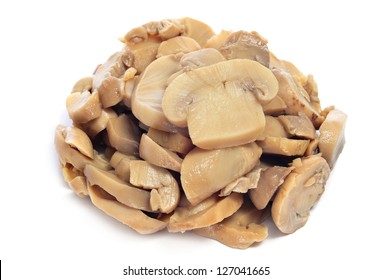 Cooked Sliced Mushrooms On A White Background