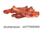 cooked slices of bacon isolated on white background