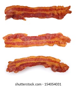 Cooked Slices Of Bacon Isolated On White 