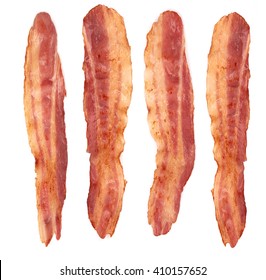 Cooked Slices Of Bacon Isolated On White Background