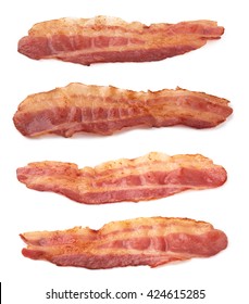 Cooked Slices Of Bacon Isolated On White 