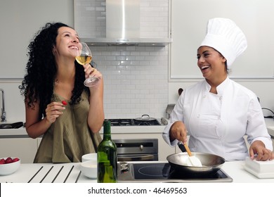 Cookery Course: Pouring Wine Into A Pan With Risotto