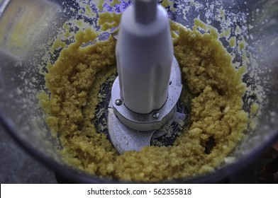 Cookie Base Mixture In A Food Processor Blender Mixing Bowl
