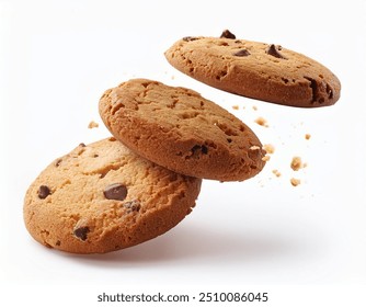 cookie, bite, background, food, isolated, chocolate, white, creative, candy, dessert, sugar, meal, snack, eating, pastry, biscuit, calories, sweet, chips, biscuits, crisp, motion, flying, baked goods,