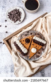 Cookie Cake, Chocolate Chip Cake With Vanilla And Chocolate Frosting. Sliced And Ready To Eat.