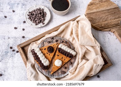 Cookie Cake, Chocolate Chip Cake With Vanilla And Chocolate Frosting. Sliced And Ready To Eat.