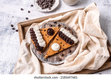 Cookie Cake, Chocolate Chip Cake With Vanilla And Chocolate Frosting. Sliced And Ready To Eat.