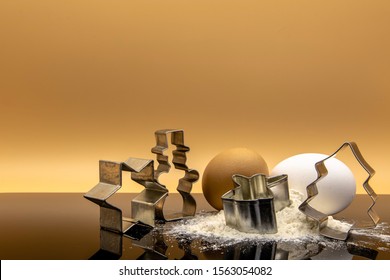 Cookie Cutter With Eggs And Flour In A Still Life Composition