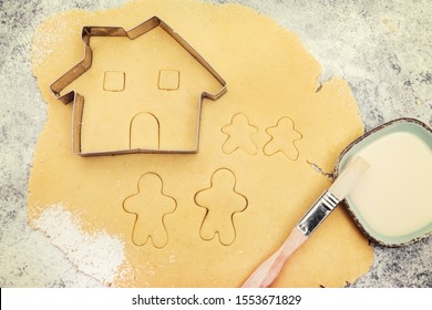 Cookie Dough And Cutter, Family And House Cutout, Concept Planning And Baking A Family