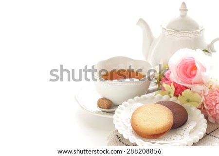 Cookie and english tea with copy space