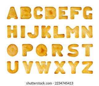 Cookie Letter Alphabet Set Isolated, Biscuit Font, Cracker Letters, Cracker Cookies Alphabet on White Background