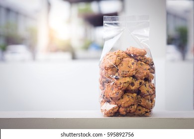 Cookie In Plastic Bag Packaging With Copy Space.