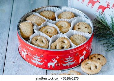 Cookie In A Round Red Box Closeup