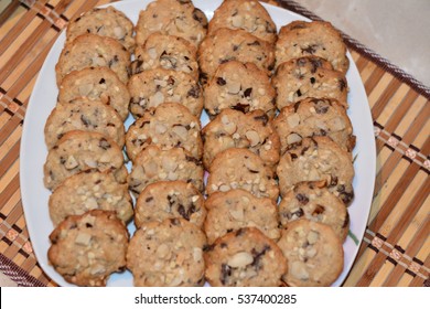 Cookies With Almonds, Brazil Nuts And Chocolate Crumbs