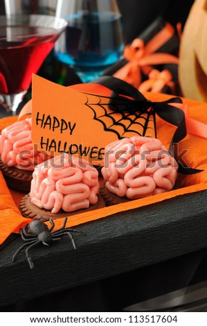 cookies with a brain in a box of marzipan on Halloween