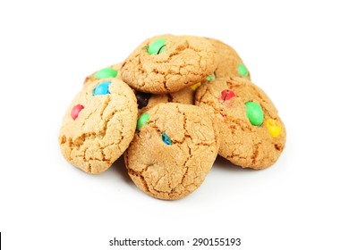 Cookies With Colorful Candy Isolated On White