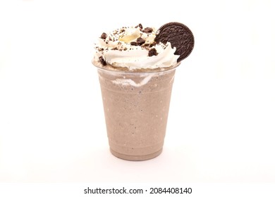 Cookies and cream frappe with whipped cream and biscuits.  - Shutterstock ID 2084408140